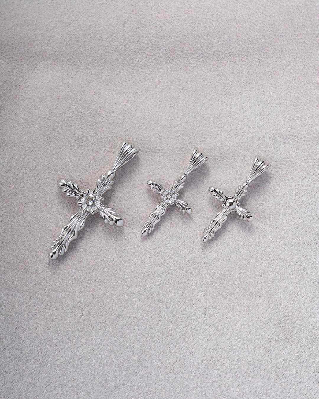 BLOOM Iris Bud Cross Diamond Pendant