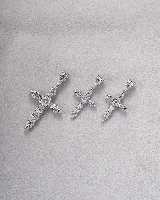 BLOOM Iris Bud Cross Diamond Pendant