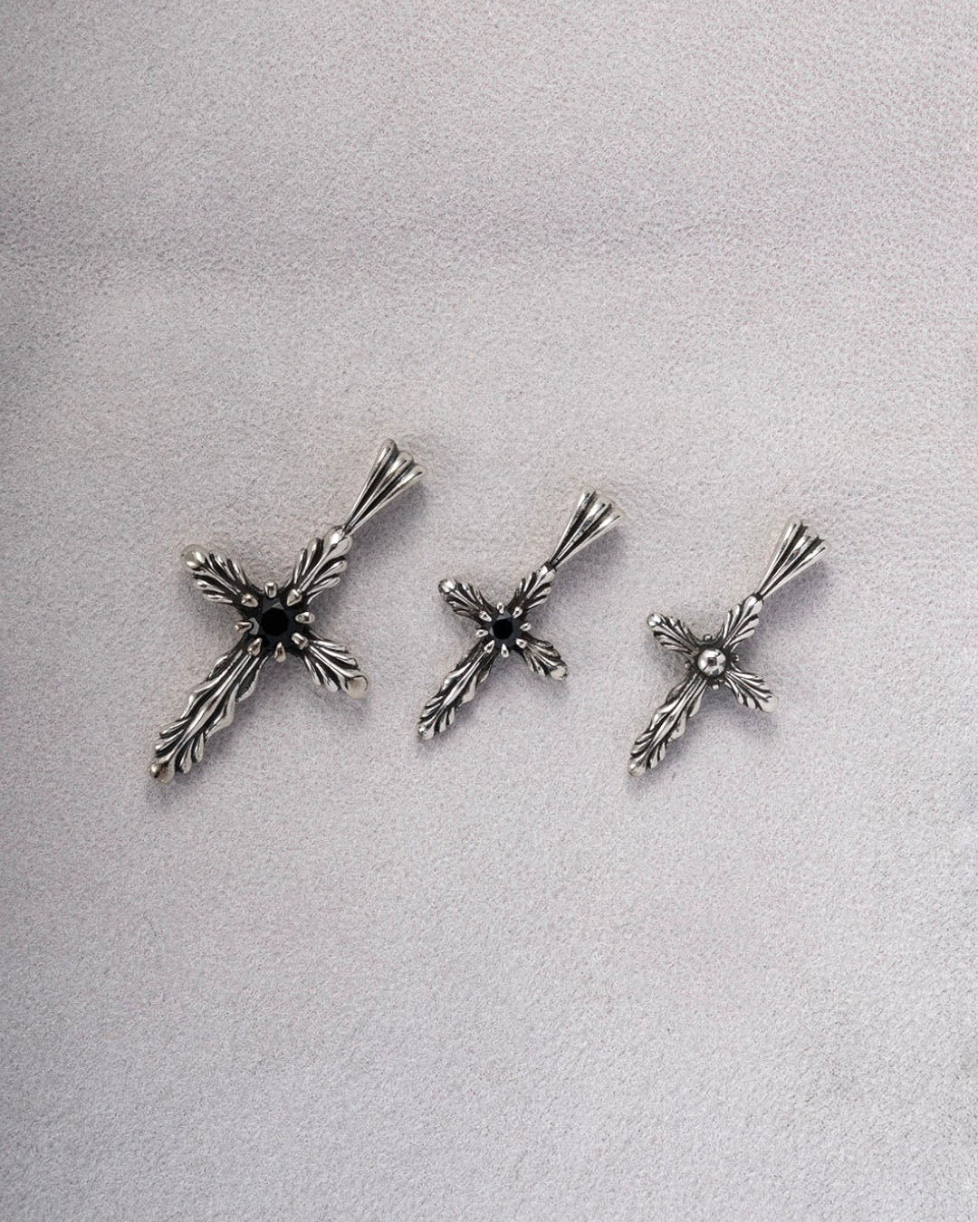 BLOOM Iris Cross Bud Black Onyx Pendant