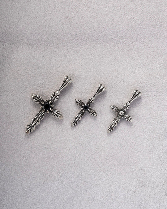BLOOM Iris Cross Bud Black Onyx Pendant