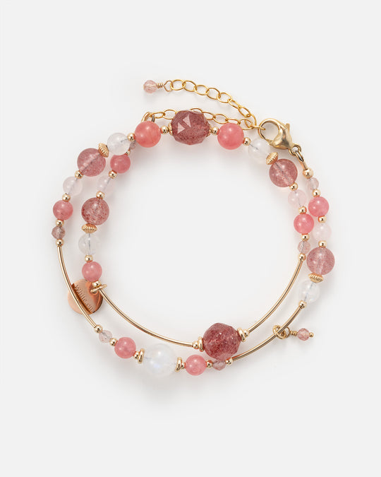 Strawberry Quartz & Rhodochrosite Double-wrap Bracelet
