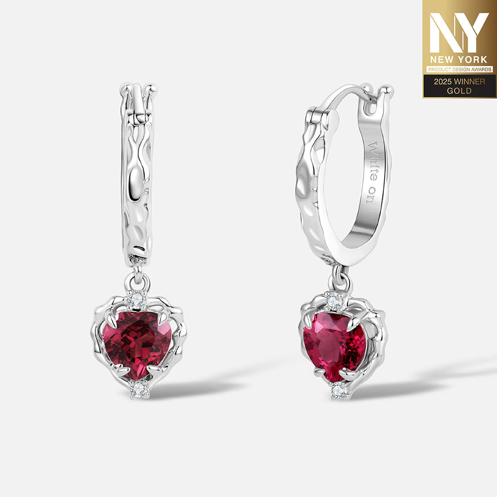 Wavy Heart Heart Pyrope Garnet S925 Earrings