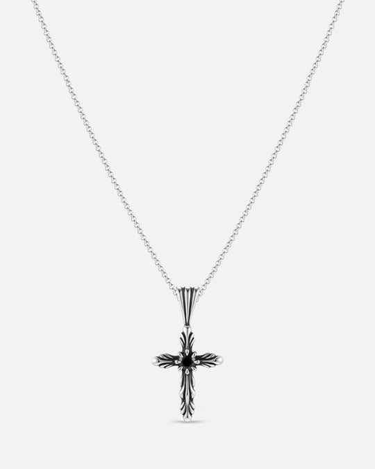 BLOOM Iris Cross Bud Black Onyx Pendant