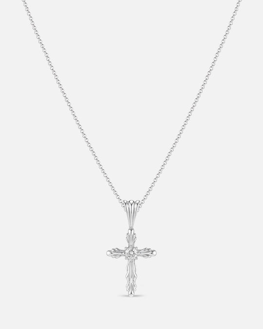 BLOOM Iris Bud Cross Diamond Pendant