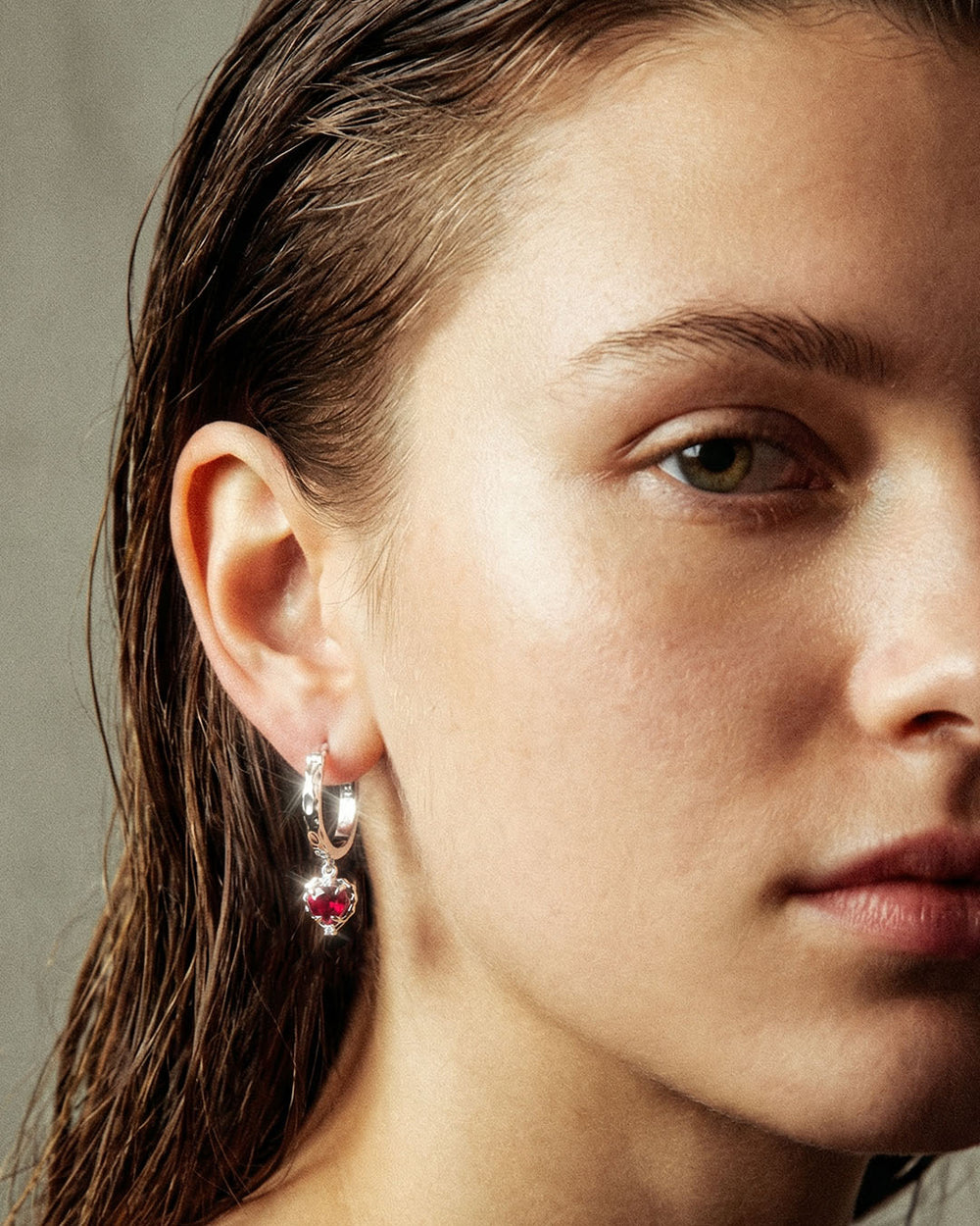 Wavy Heart Heart Pyrope Garnet S925 Earrings