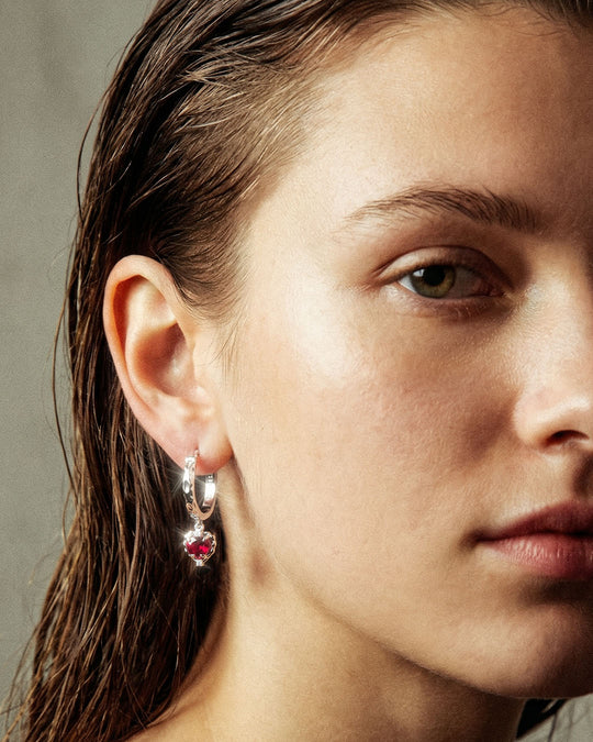 Wavy Heart Heart Pyrope Garnet S925 Earrings