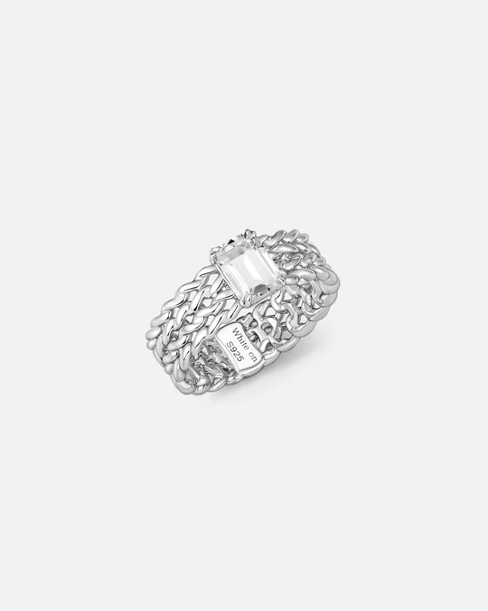 KNIT White Topaz Wide Band Ring