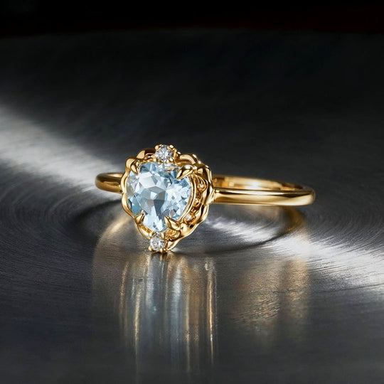 Wavy Heart 愛心藍托帕石14K金戒指