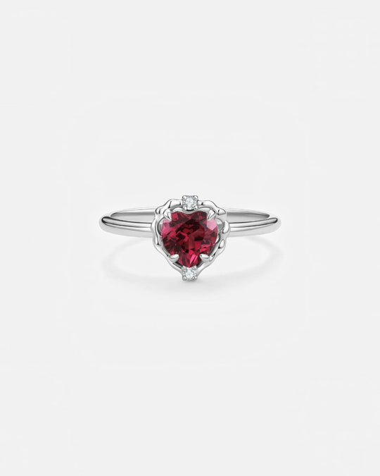 Wavy Heart Garnet Ring