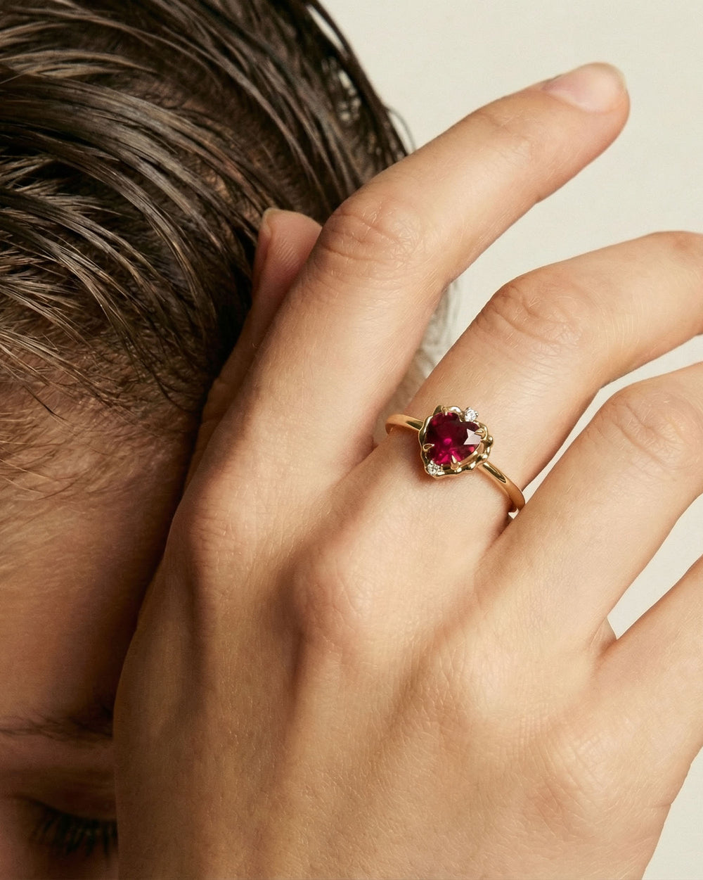 Wavy Heart Pyrope Garnet 14K Gold Ring