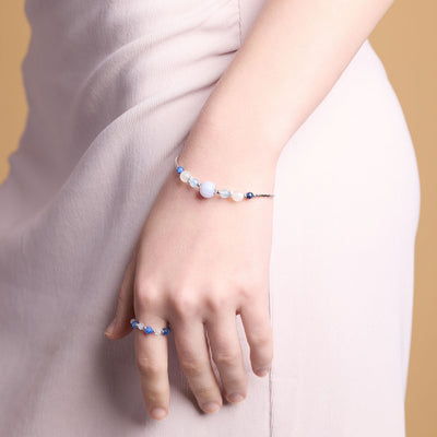 Blue veined agate aquamarine moonstone crystal bracelet
