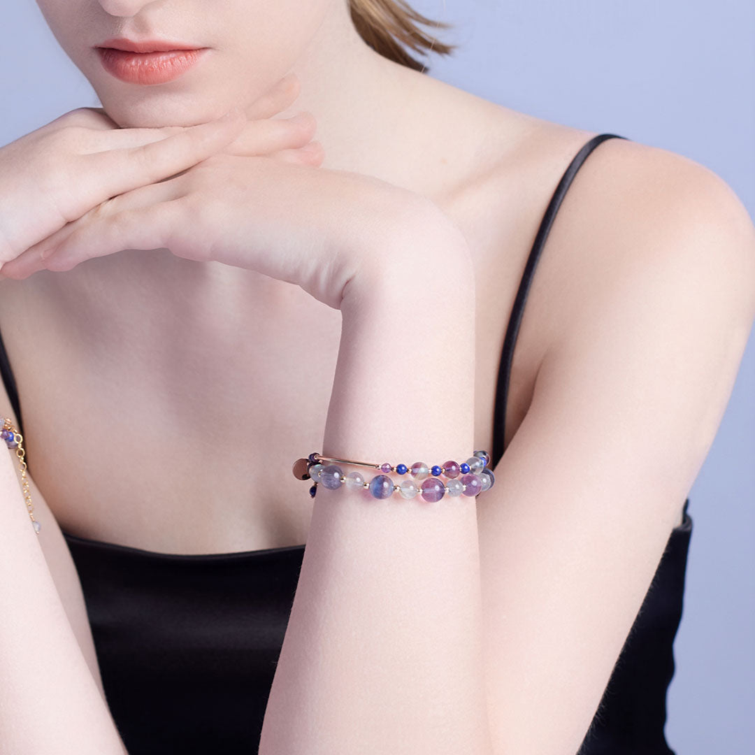螢石青金石紫水晶14K包金水晶手鏈
