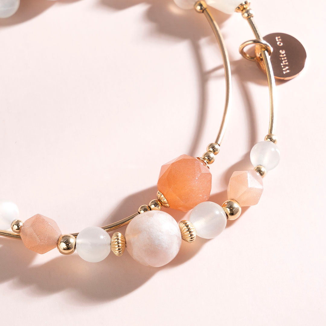 Sakura Agate Moonstone 14K Gold-Filled Double Circle Crystal Bracelet