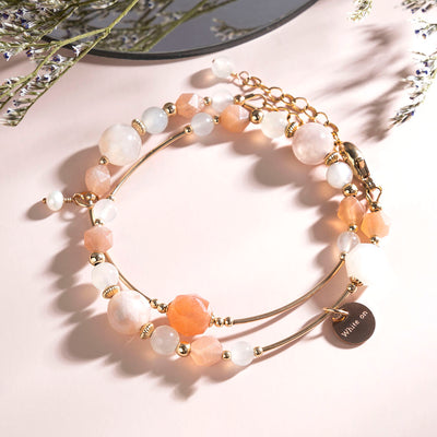 Sakura Agate Moonstone 14K Gold-Filled Double Circle Crystal Bracelet