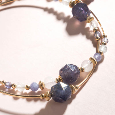 Cordierite moonstone tanzanite 14K gold-filled double circle crystal bracelet