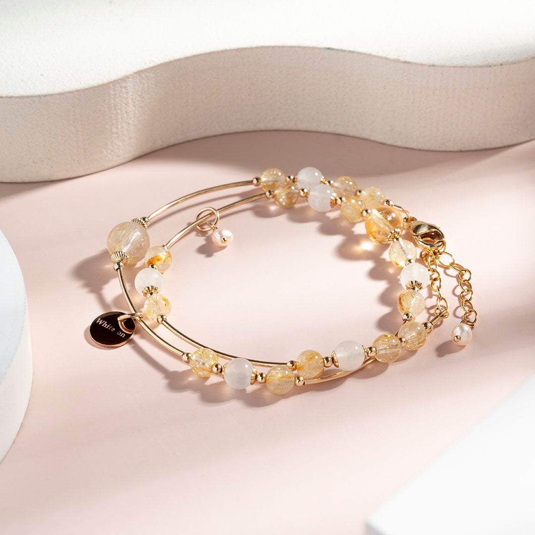 Blonde crystal moonstone 14K gold filled crystal double circle bracelet