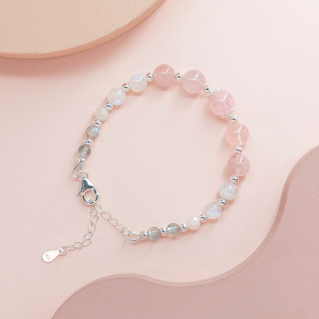 Rose Quartz Blue Moonstone Crystal Bracelet