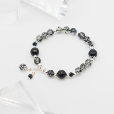 Black crystal obsidian bracelet