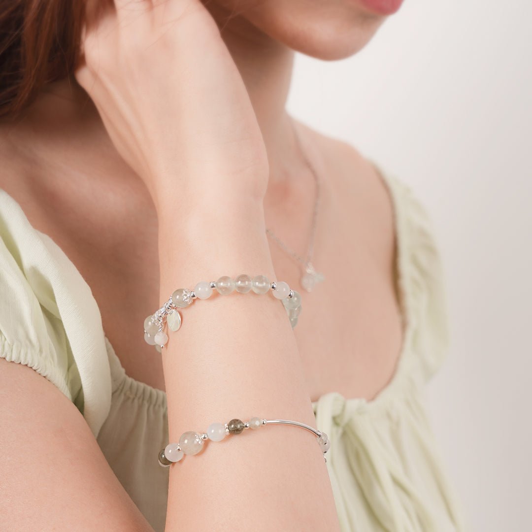 Prehnite White Moonstone Peridot Crystal Bracelet