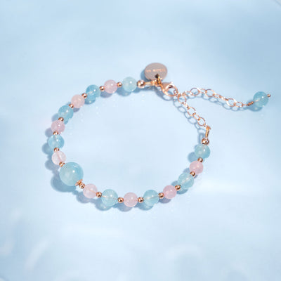 Aquamarine Rose Quartz Crystal Bracelet