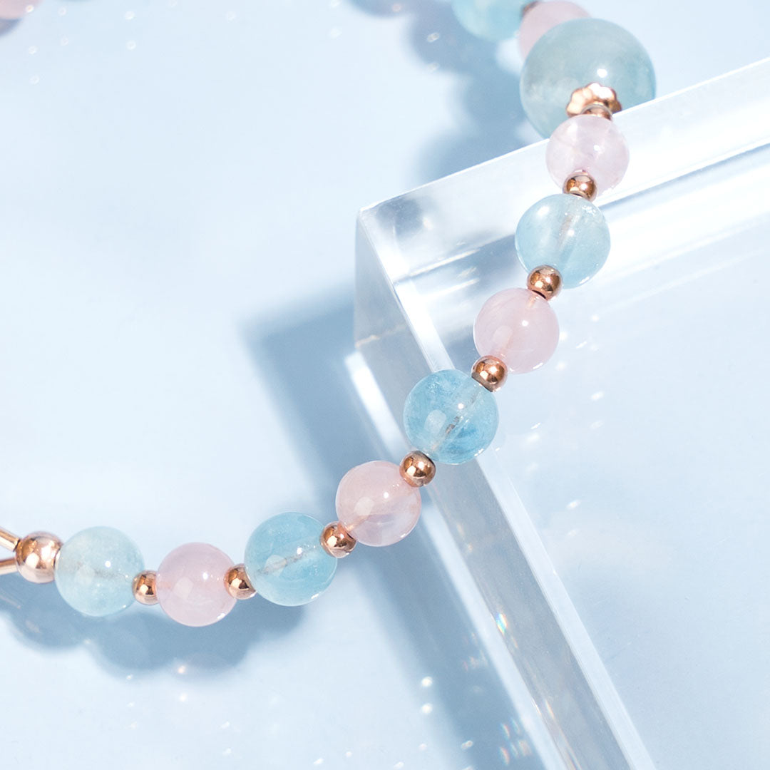 Aquamarine Rose Quartz Crystal Bracelet