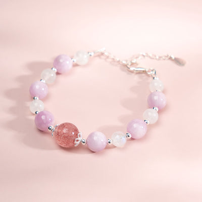 Kunzite Moonstone Strawberry Quartz Crystal Bracelet