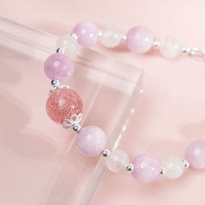 Kunzite Moonstone Strawberry Quartz Crystal Bracelet