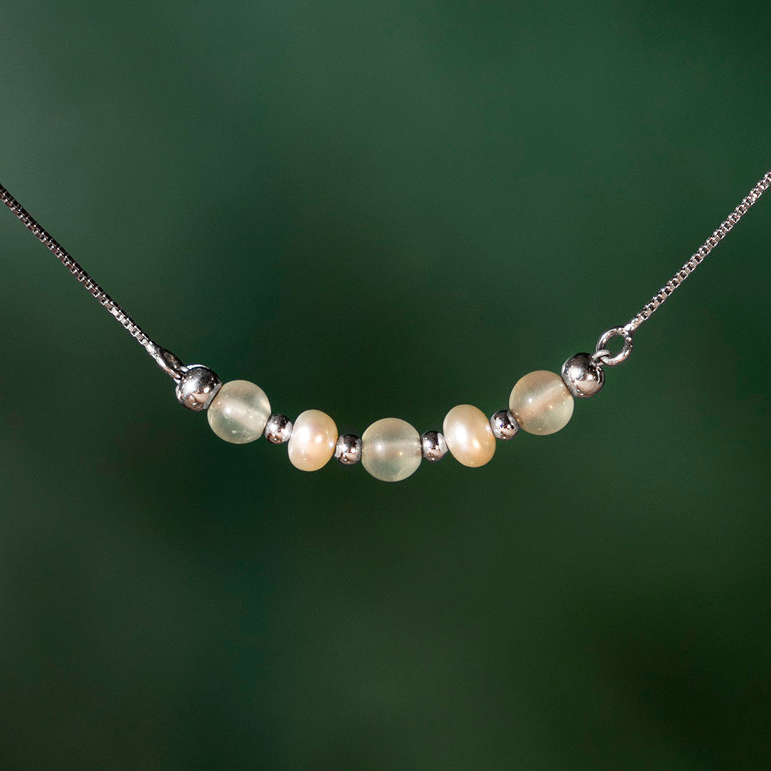 Prehnite Pearl Crystal Necklace
