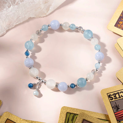 Blue veined agate aquamarine moonstone crystal bracelet